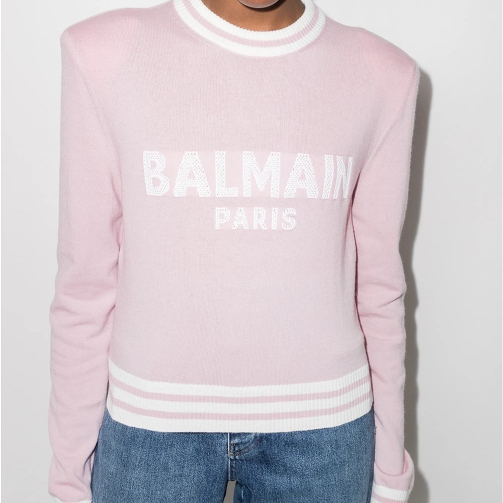 Balmain Light Pink Logo- Embroidered Jumper